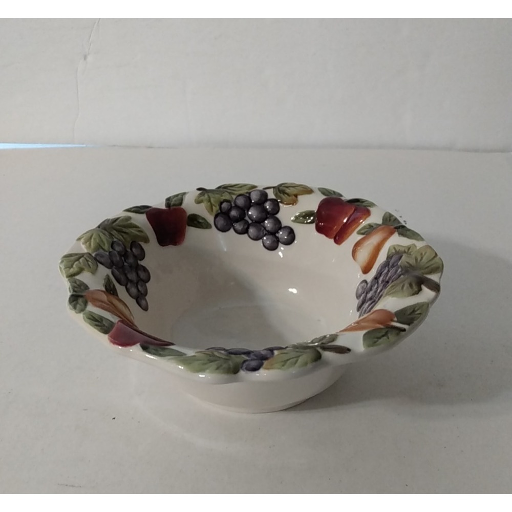 Home Interior Sonoma Villa Earthenware Ceramic Cereal Bowl Raised Fruit Pattern